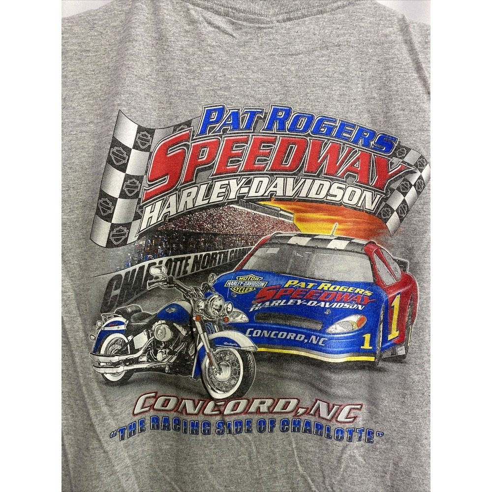 Harley-Davidson Muscle Tee Mens XL Gray Excellent Pat Rogers Speedway Racing USA